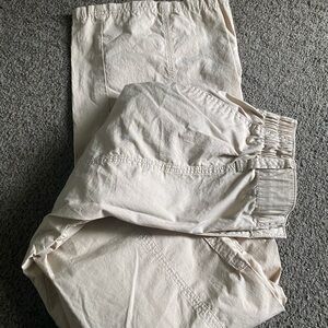 Primark Casual High Waisted Drawstring Pants in Cream
